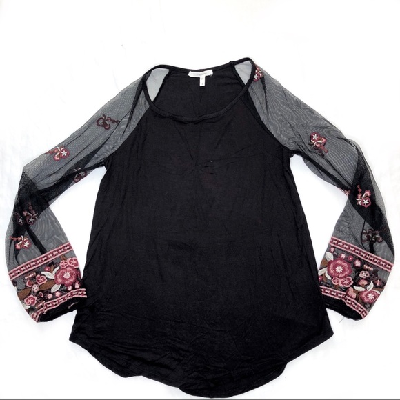 Maurices Floral Sheer Embroidered Sleeve Top - Picture 2 of 6